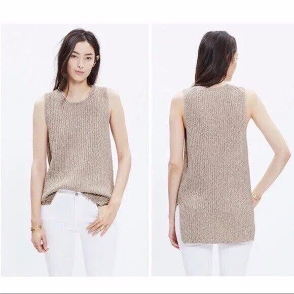 Madewell Sweaters - Madewell Marled Oatmeal Sweater Tank XS Ribbed Cotton Blend Sleeveless Preppy